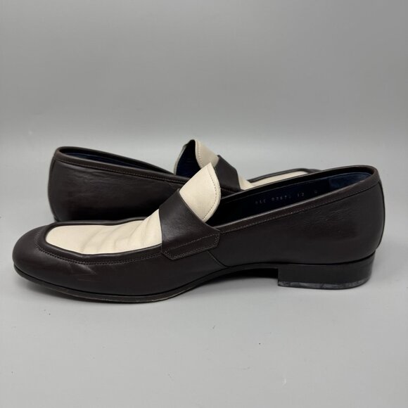 Salvatore Ferragamo Men\'s Leather Loafers Shoes Size Brown Beige Slip On